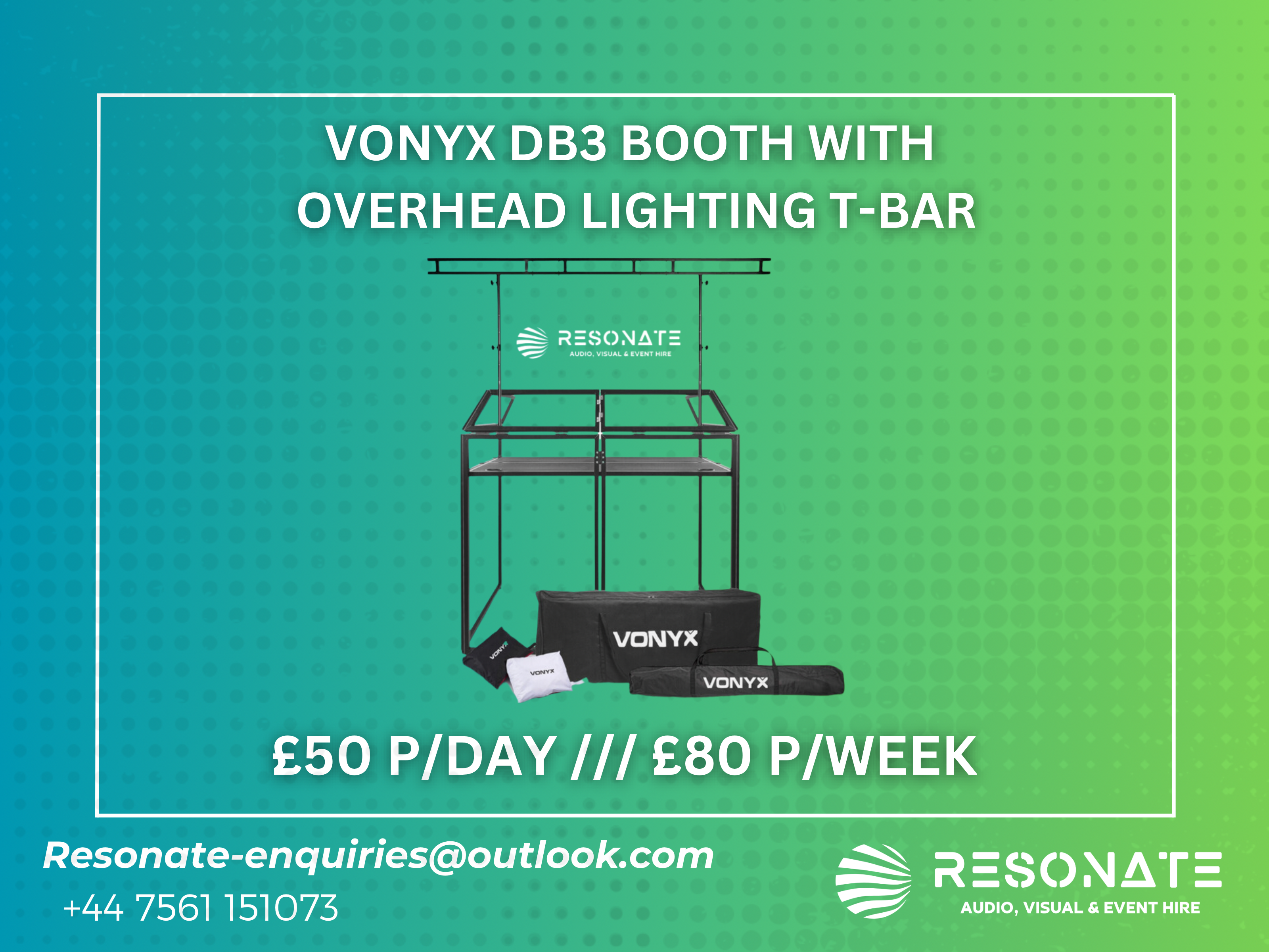 Vonyx db3 mobile dj booth with overhead lighting t-bar