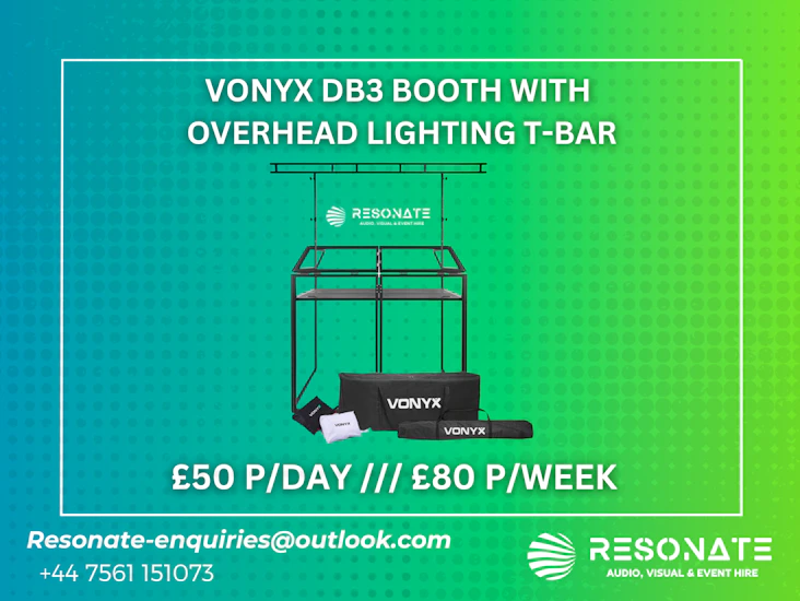 Vonyx db3 mobile dj booth with overhead lighting t-bar