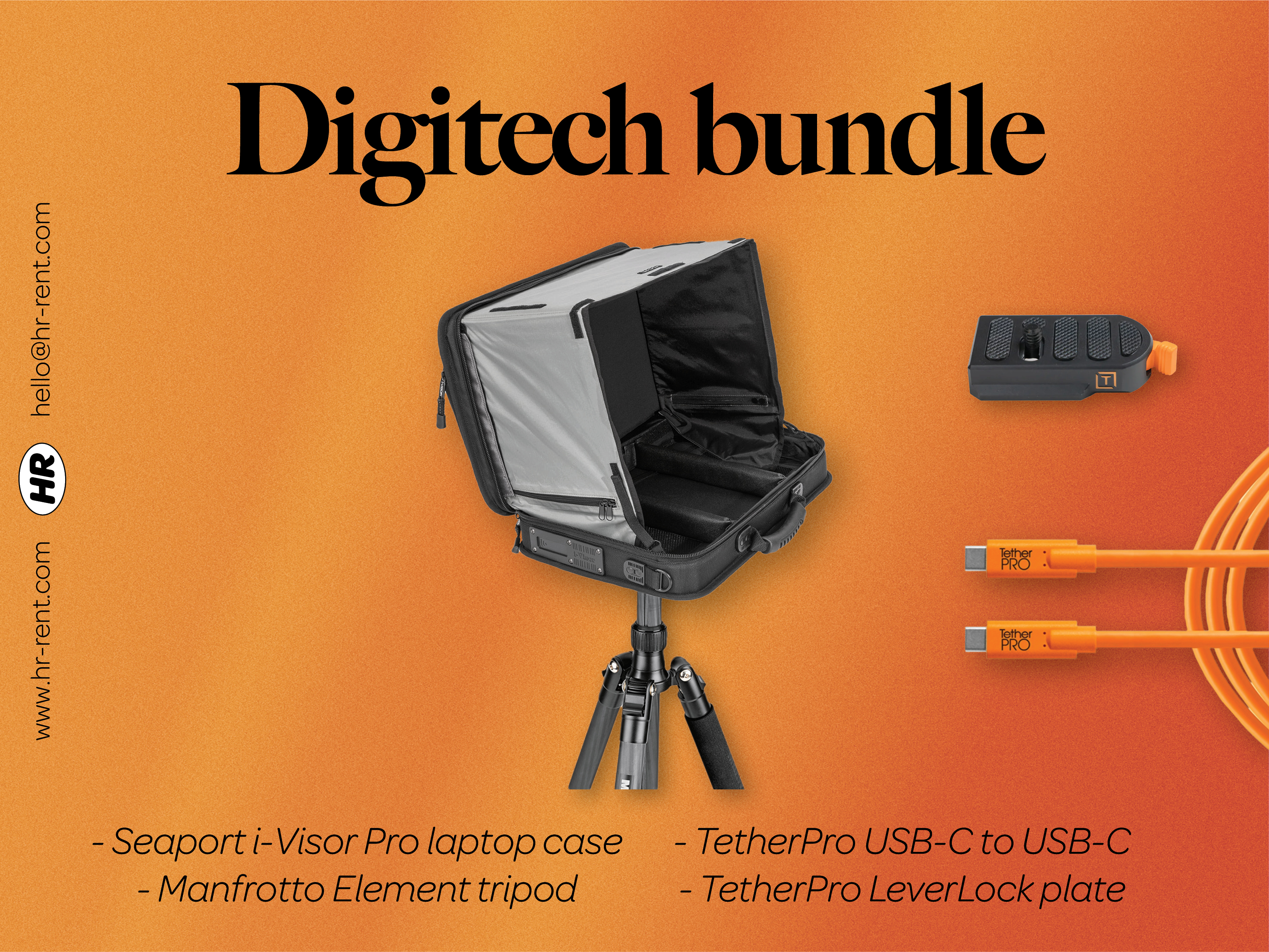 Seaport i-visor laptop case + manfrotto tripod + tetherpro usb-c cable (for digi, digitech, tethering)
