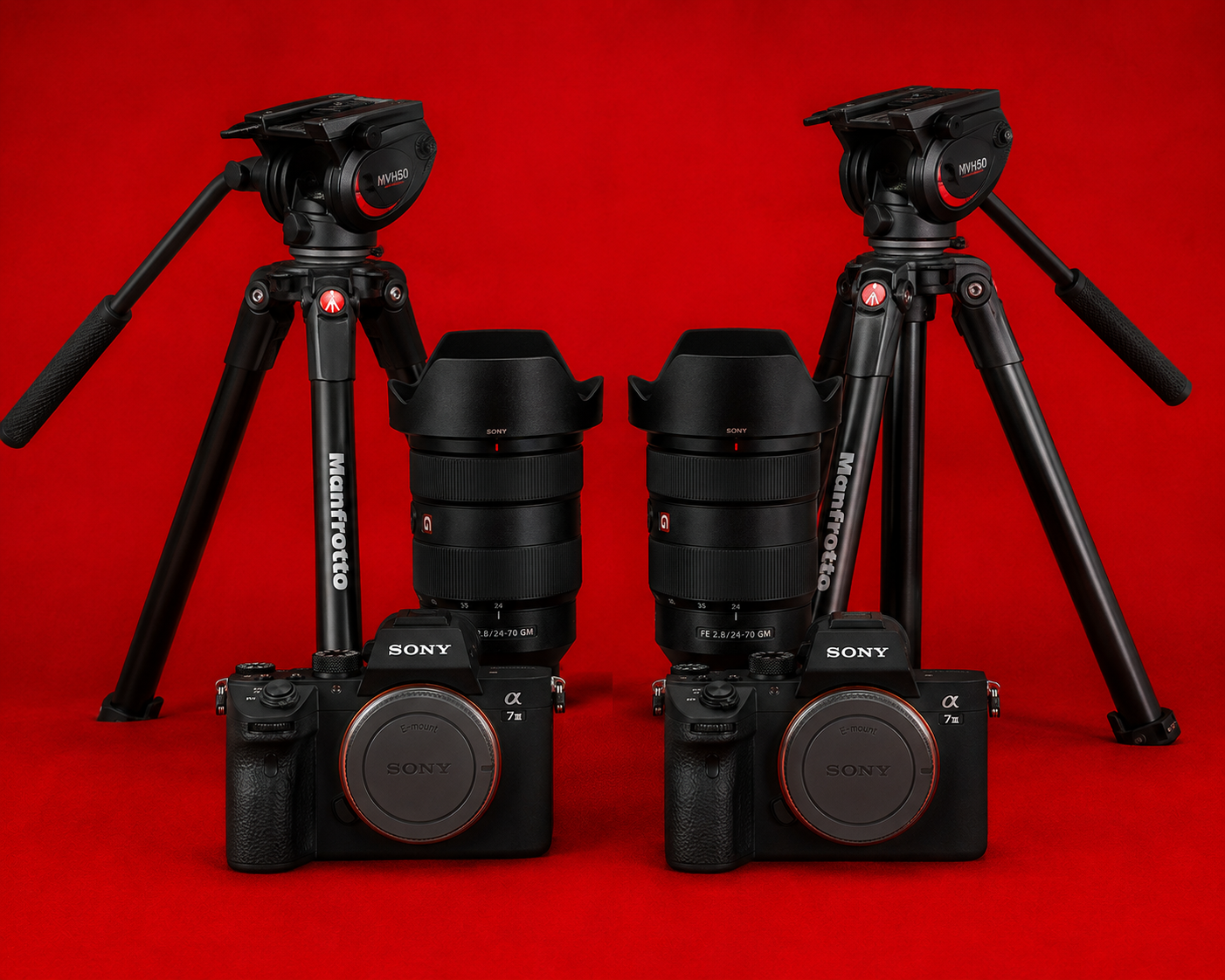 2x sony a73 iii + 2x sony 24-70mm 2.8f g master + 2x tripod
