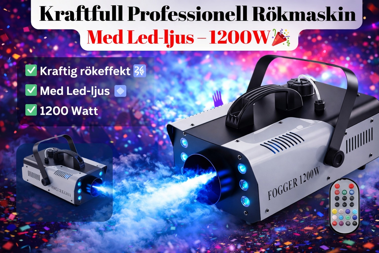 1#🎉 professionell rökmaskin med rgb led-ljus – 1200w 🌈💨