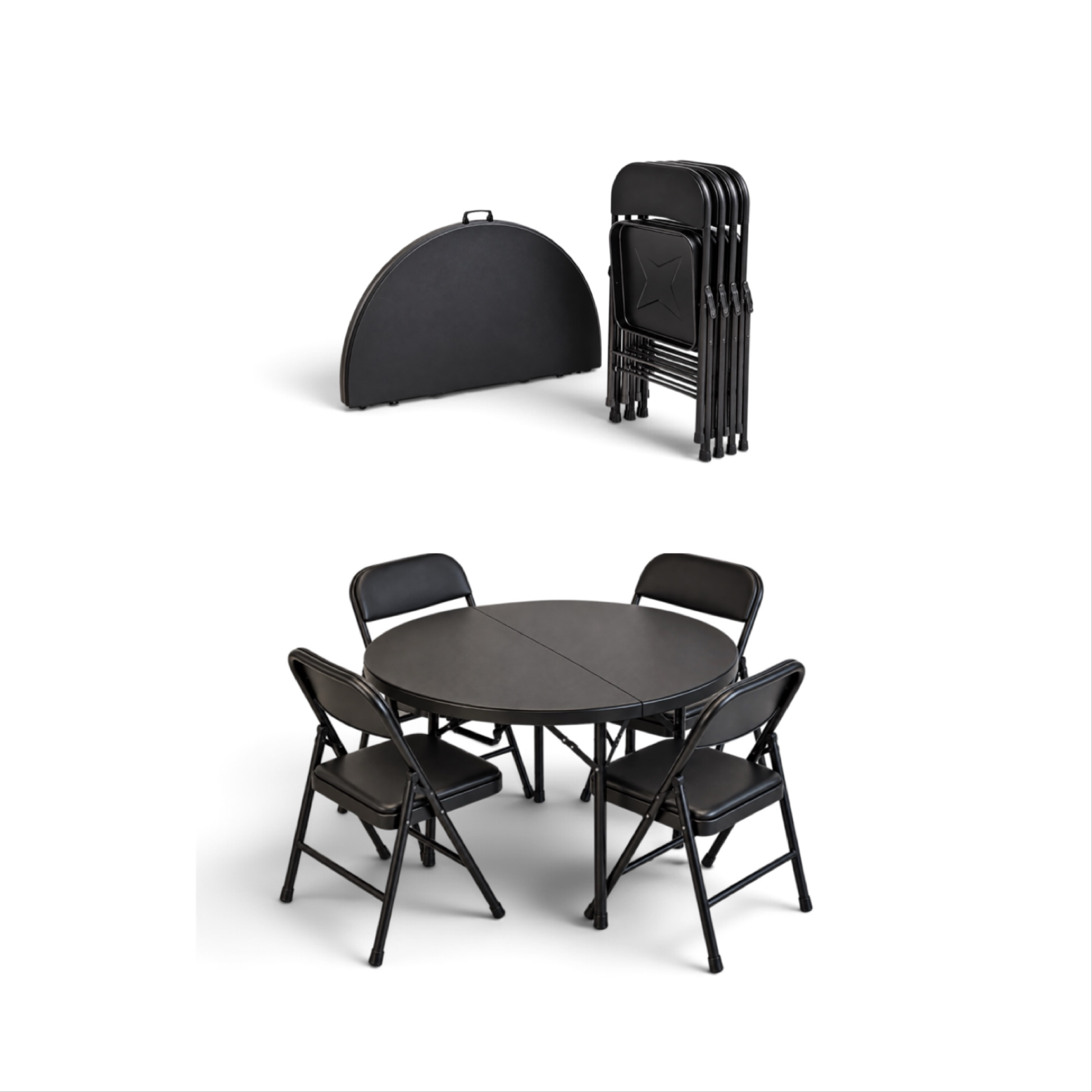 1x folding round table 4ft & 4 folding chairs padded party dinner tables chair