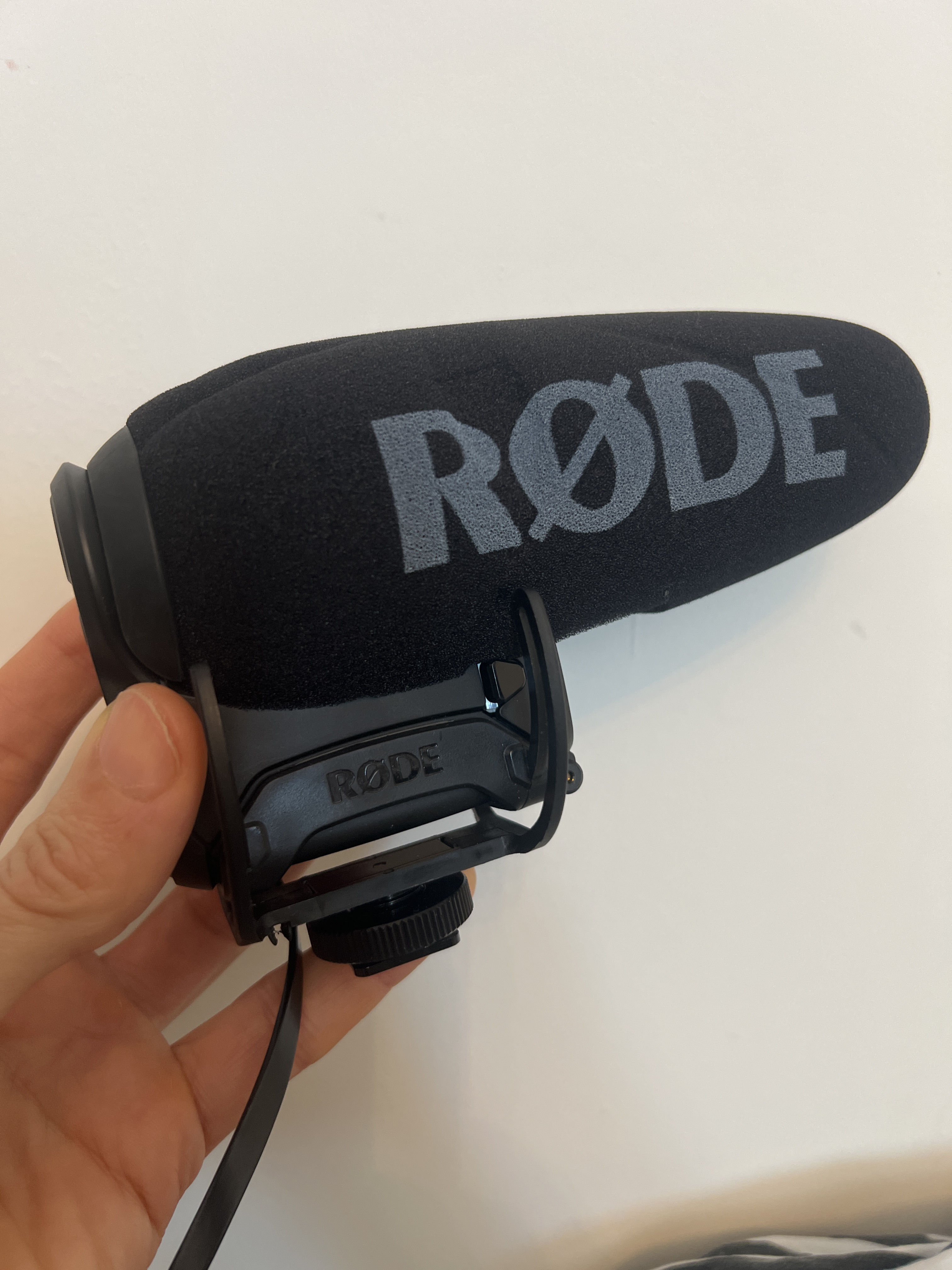 Rode shotgun videomic pro+ condenser mic with shock mounting - hotshoe mount 
