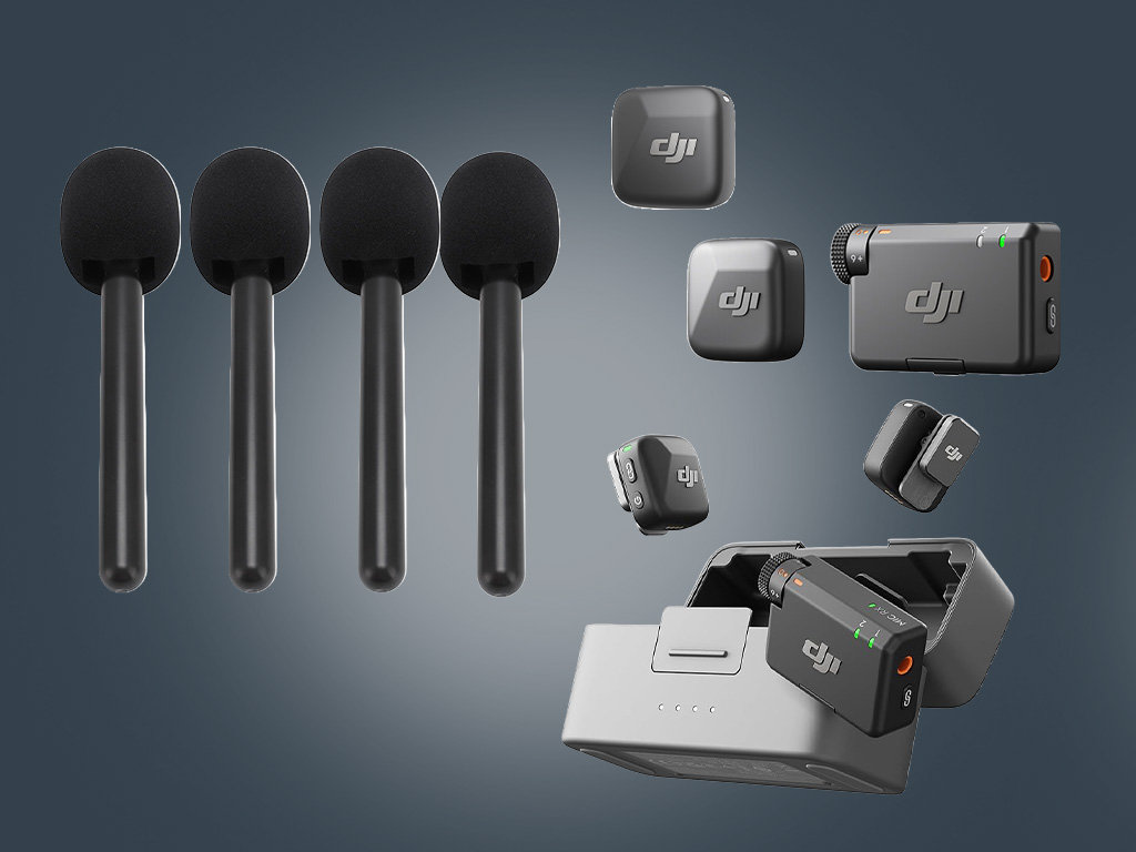 Dji mic mini 4x transmitters 2 recivers (mics) + wireless mics x4 handles 