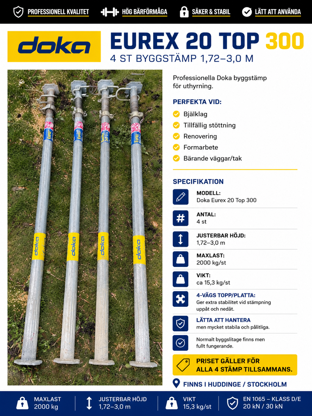 Doka eurex 20 top 300 – 4 st byggstämp 1,72–3,0 m