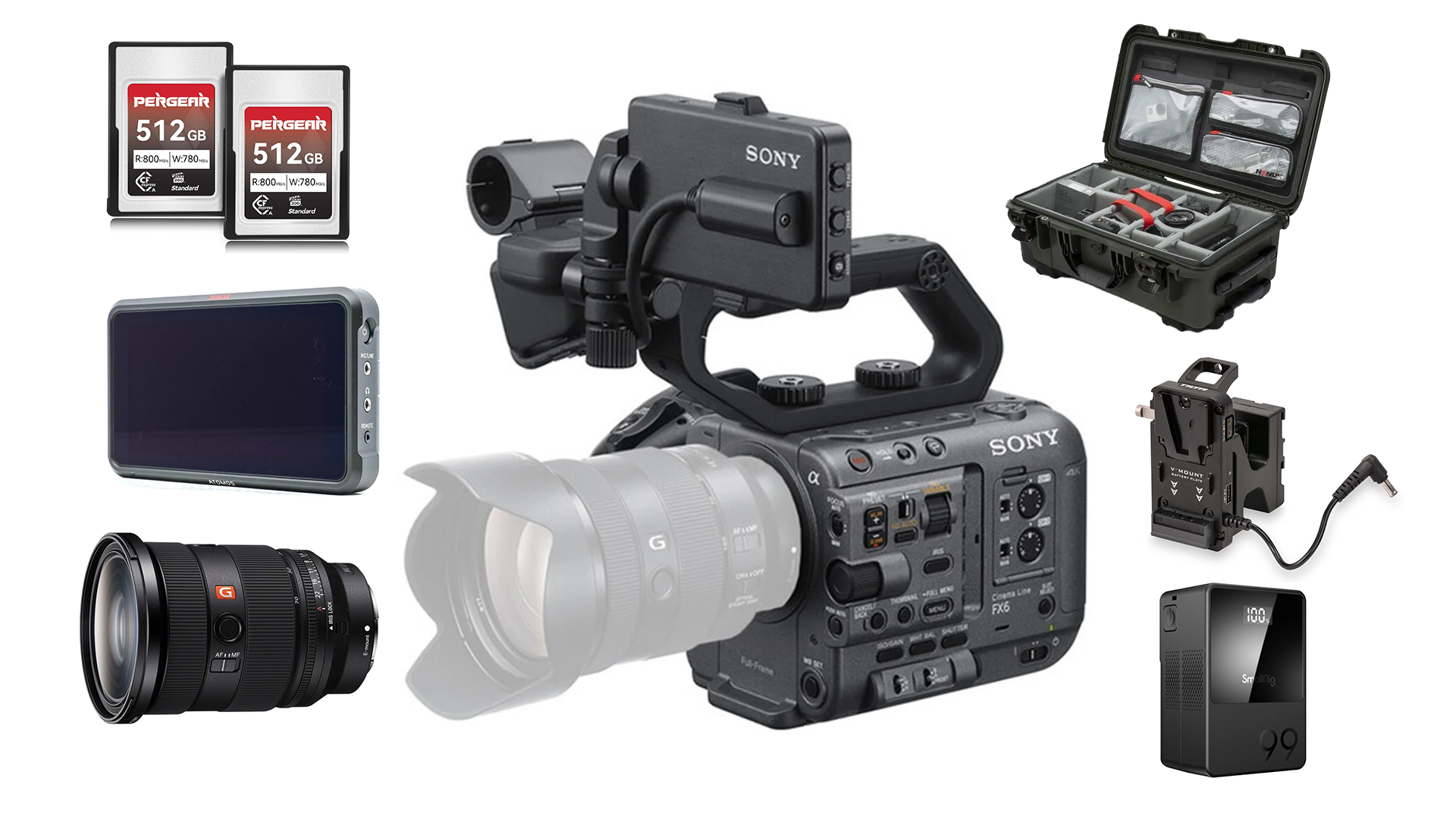 Sony fx6 cinema build - 24-70 gm ii, atomos ninja v + 1tb ssd, v-mount power,