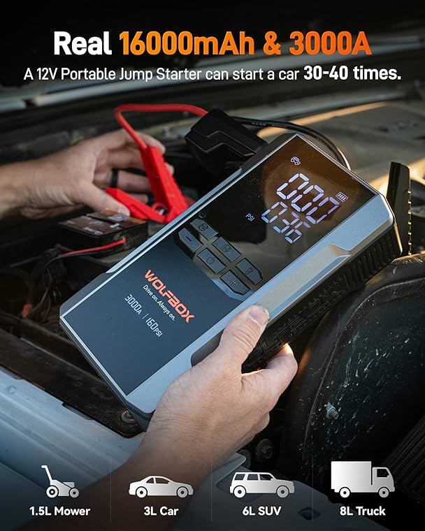 Kraftfull bilbatteribooster 3000 a - starthjälpare 