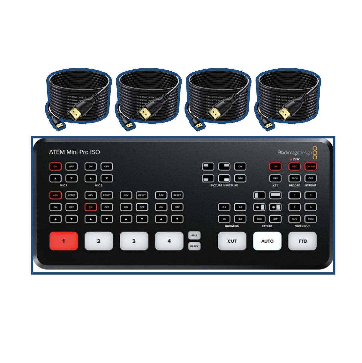 Blackmagic atem mini pro iso switcher  + 4x 20m hdmi flypack