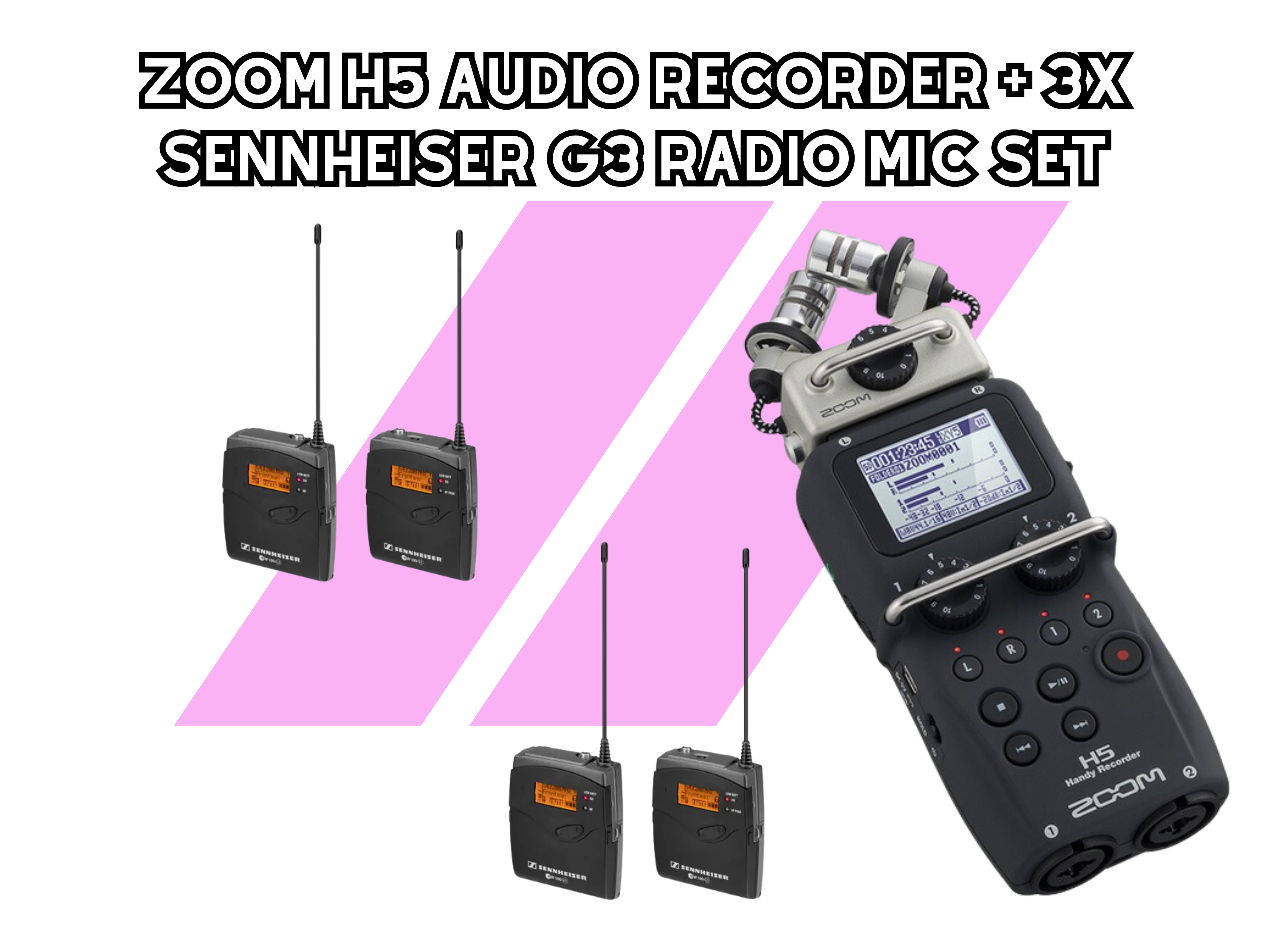 Zoom h5 audio recorder + 2x sennheiser g3 radio mic set