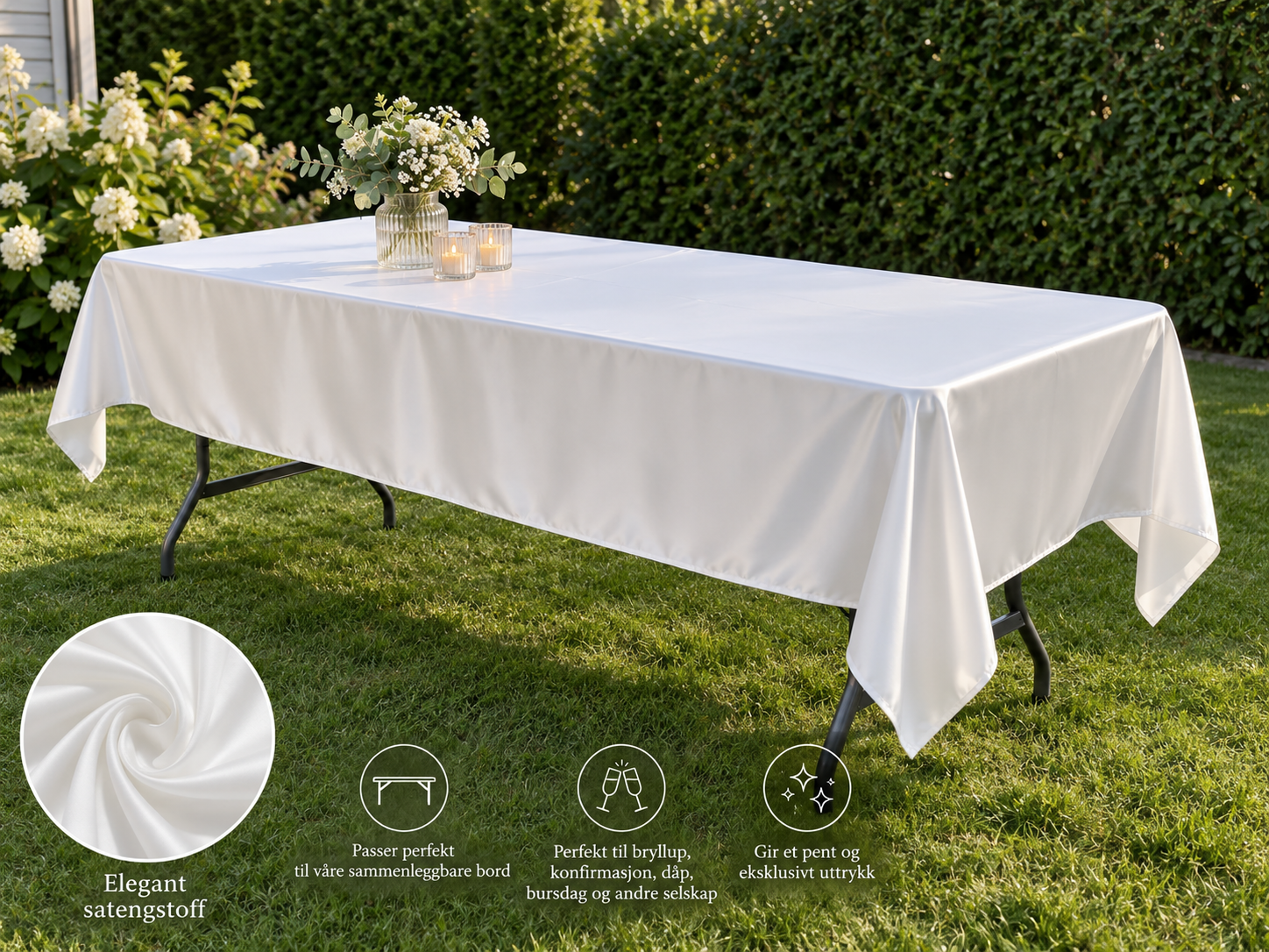 Satengduker 140x220 cm – bryllup & selskap