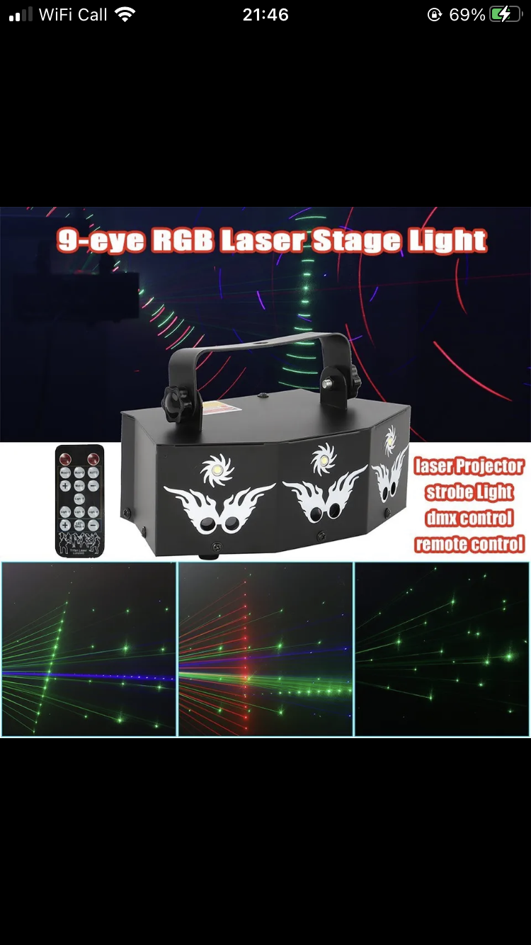 📍central london - laser lights - 9 eye led - strobes and remote controller