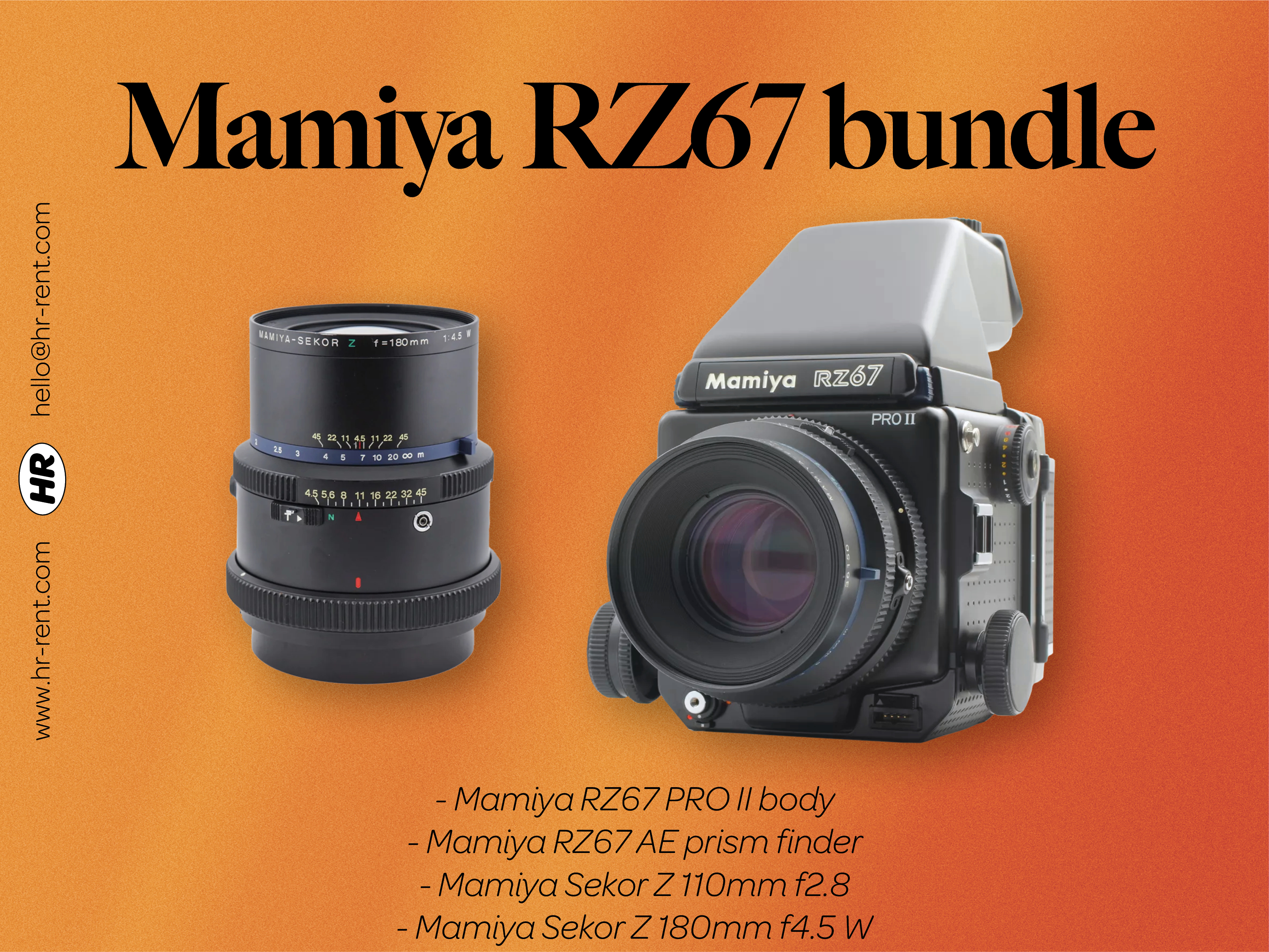 Mamiya rz67 pro ii body + sekor z 110mm f2.8 + sekor z 180mm f4.5 w lenses