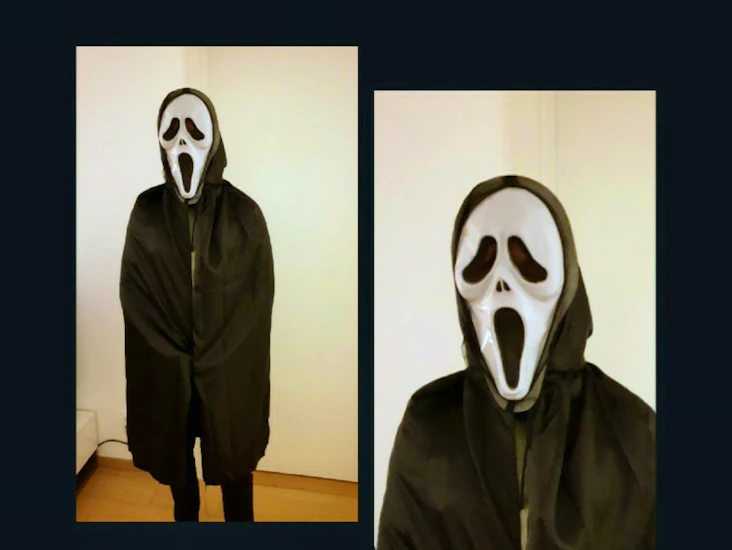 Läskig scream mask + svart mantel! 🤡👻👽
