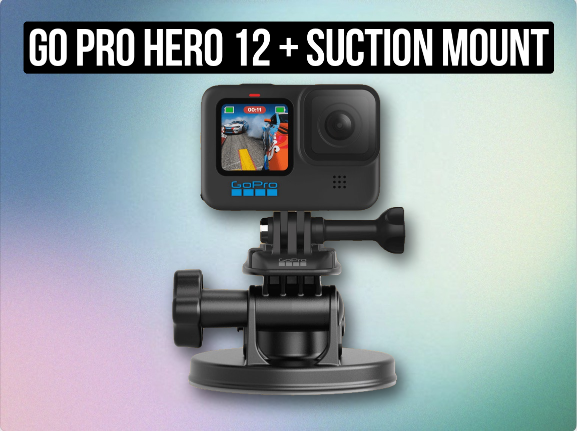 Go pro hero 12 + suction mount + sd card + 2x batteries 
