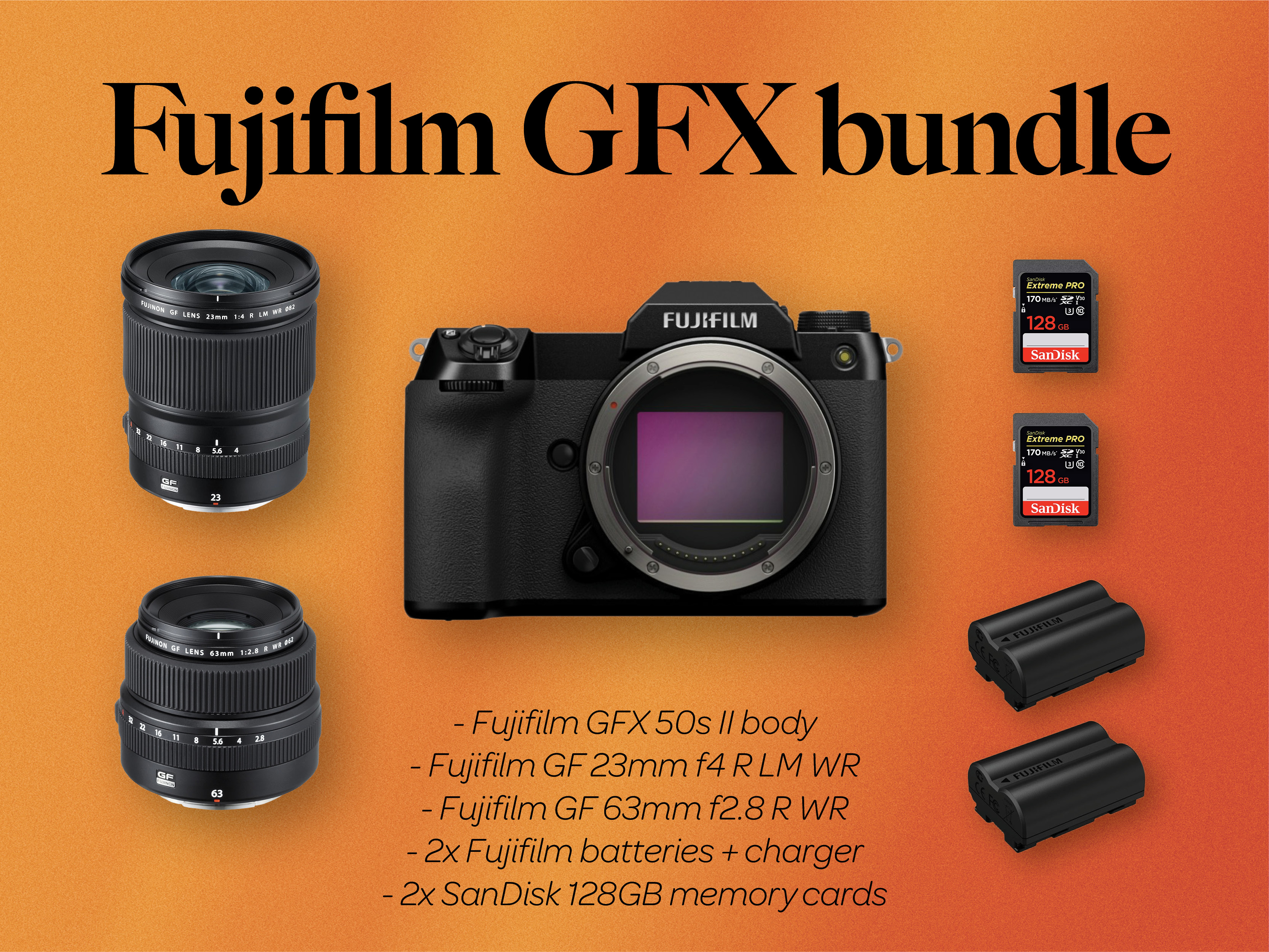 Fuji fujifilm gfx 50s ii + gf 23mm f4 + gf 63mm f2.8 lens