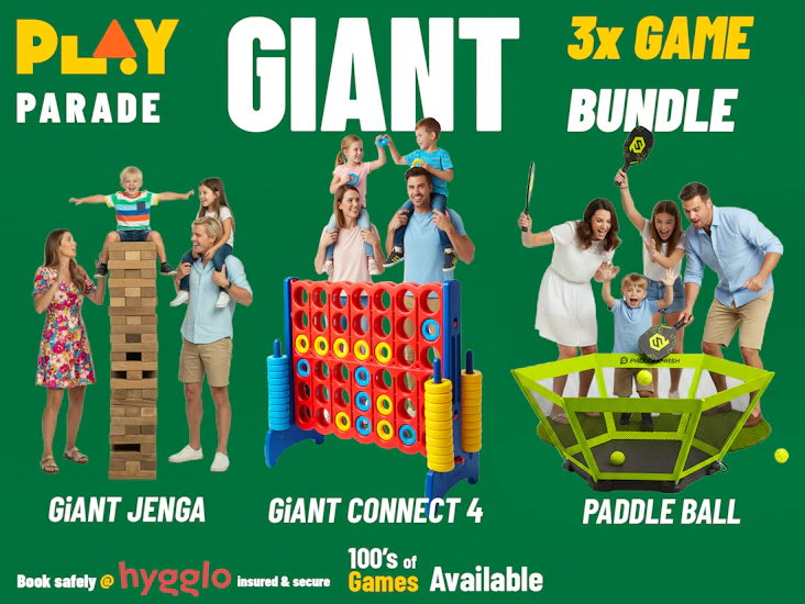 Giant party game bundle – giant jenga, giant connect 4 & paddle ball garden games