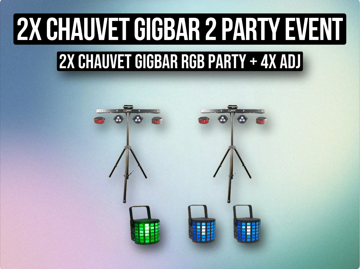 2x chauvet gigbar 2 party event led light laser + dekker lights + stands 