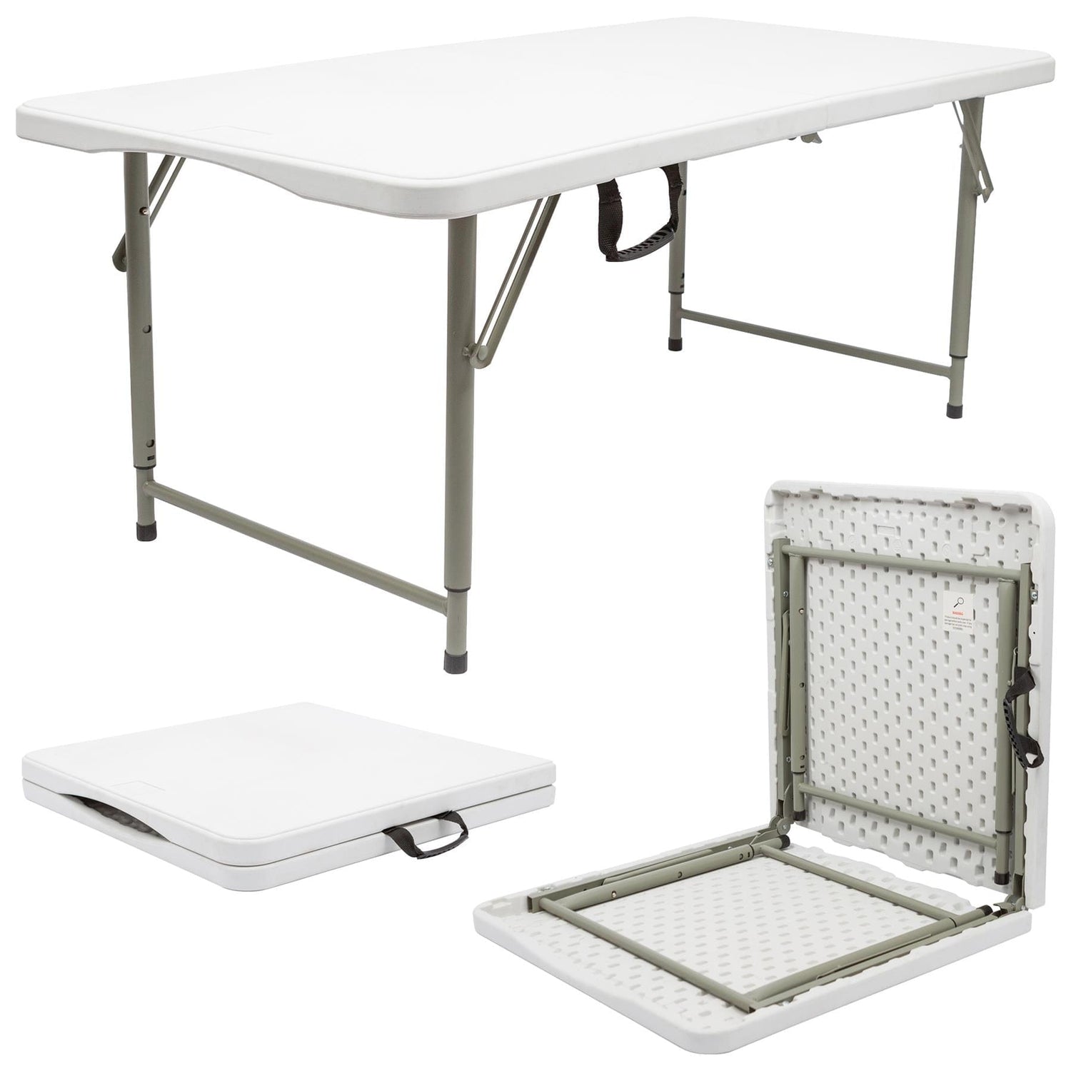 Folding trestle table rectangle - 120cm (4ft) - white - height adjustable