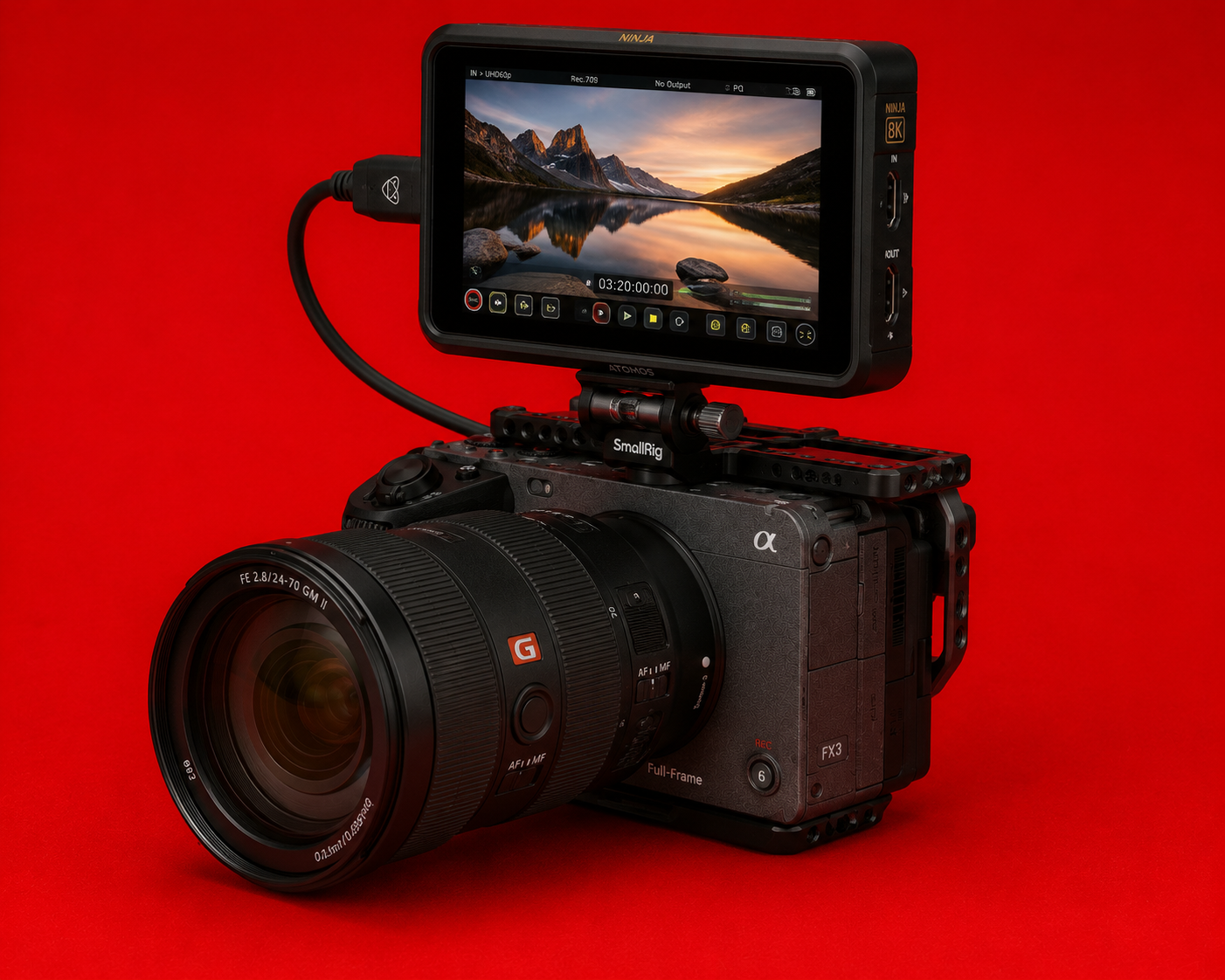 Sony fx3 fx 3 cinema line full-frame camera + atomos ninja v 8k monitor
