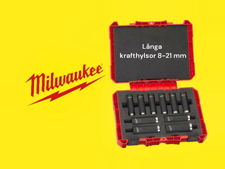 Långa krafthylsor 8 - 21 mm milwaukee
