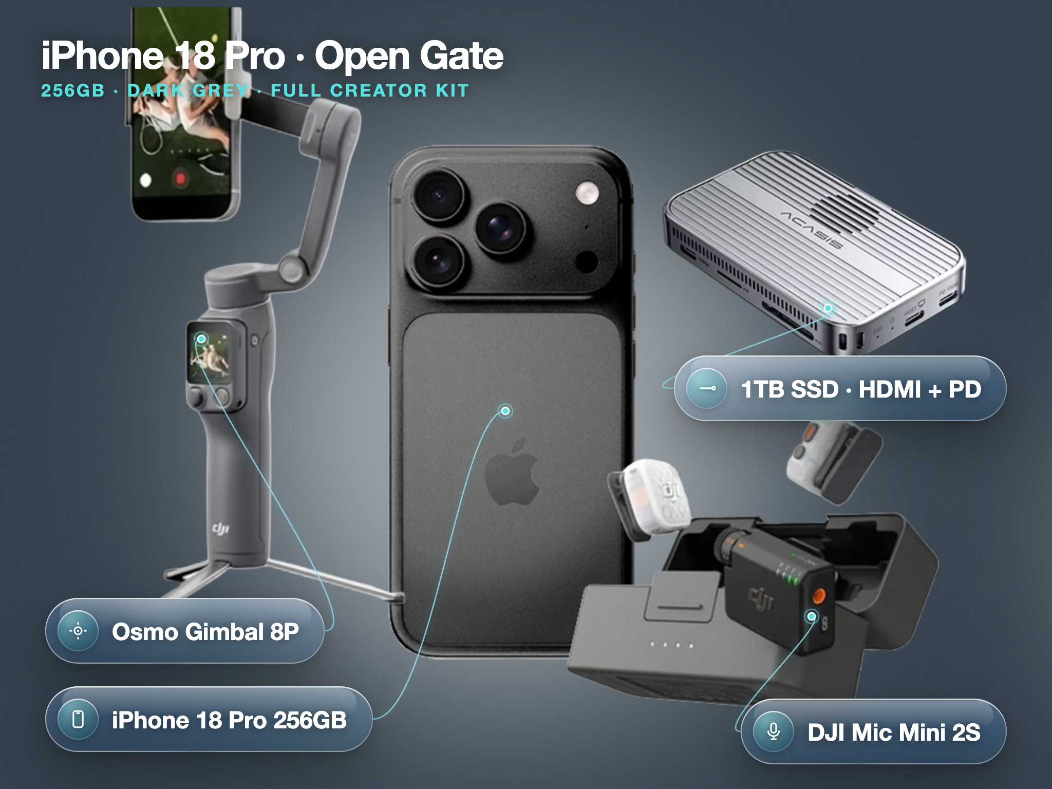 Iphone 18 pro 256gb dark grey with open gate combination, 