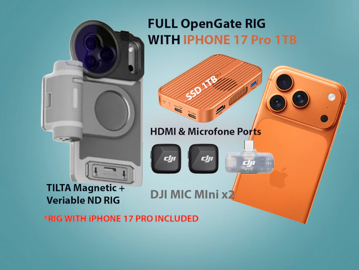 Full opengate rig with iphone 17 pro 1tb + tilta magnetic nd rig + dual dji mic mini kit 🎬