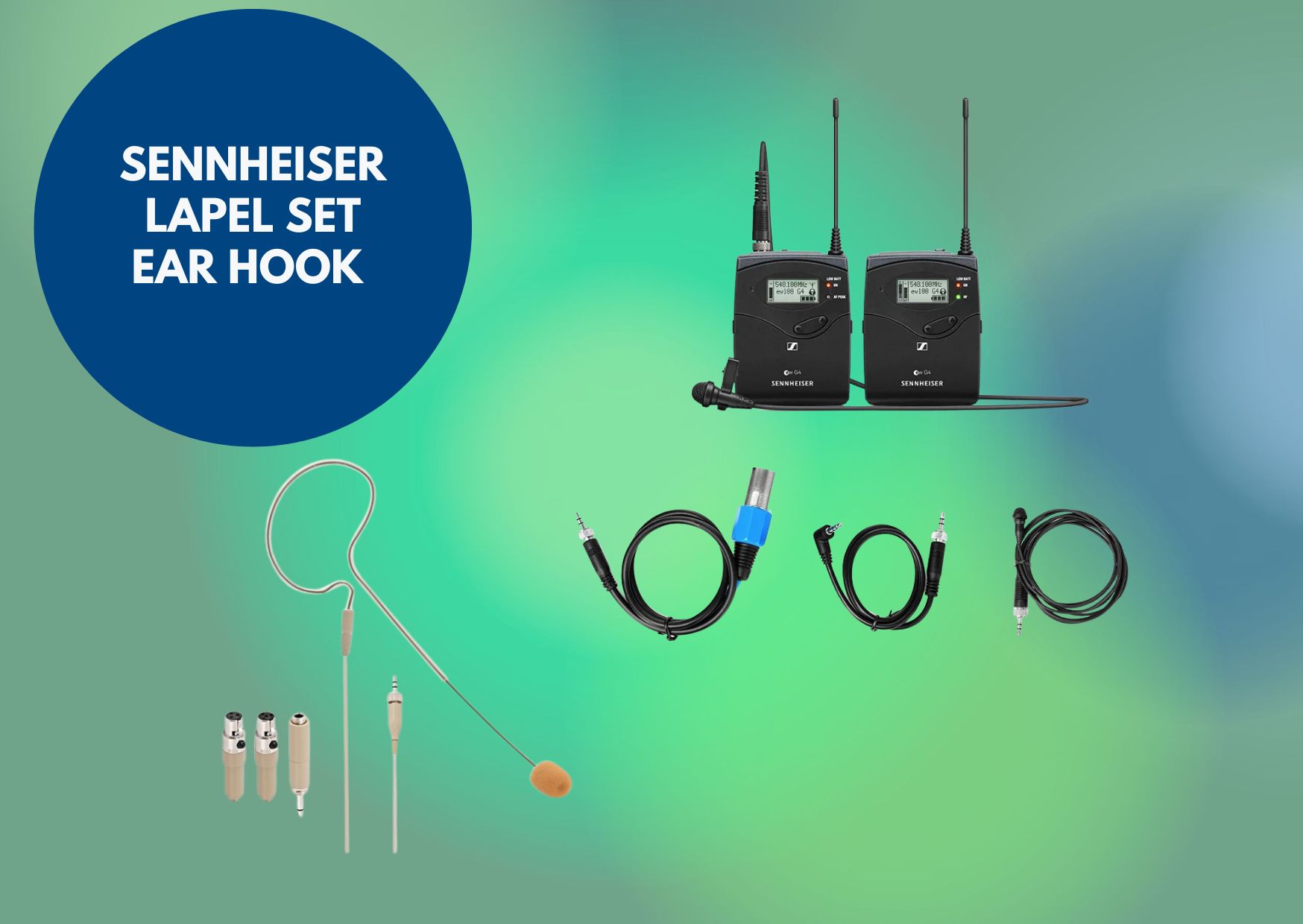 Earhook headset microphone head - sennheiser g3 - head mic lapel mic