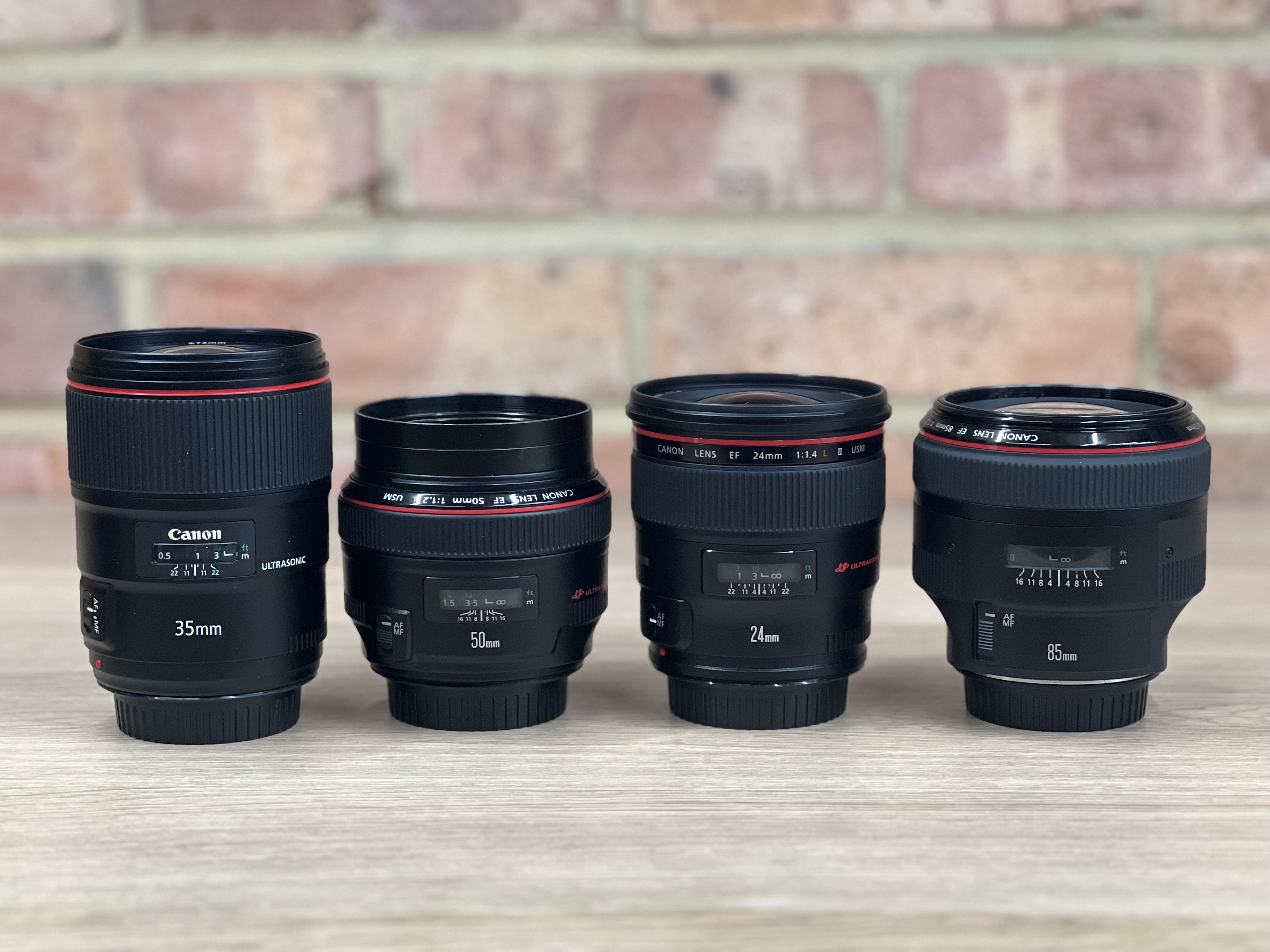 Canon ef l series prime lens kit, 24mm/35mm/50mm/85mm