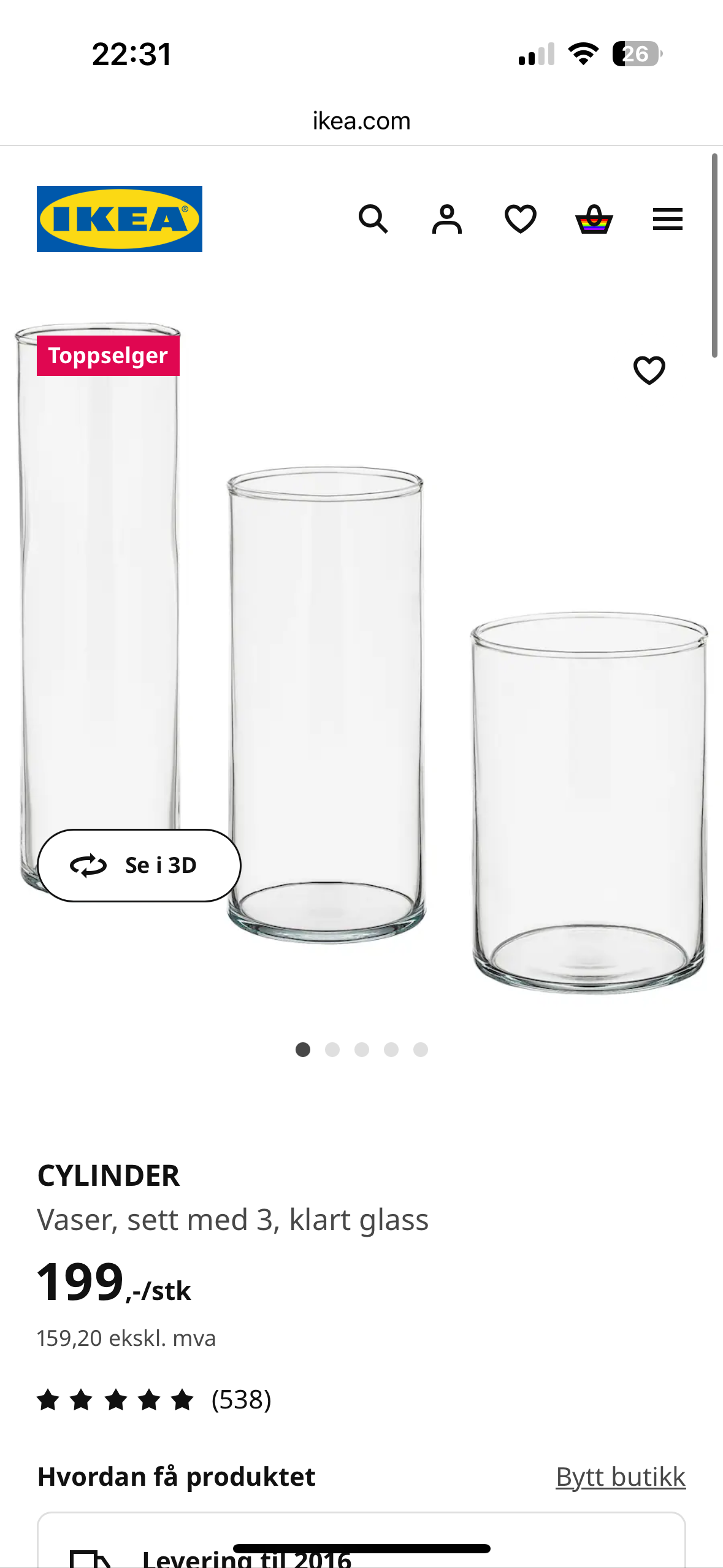 Sylindervaser leies ut