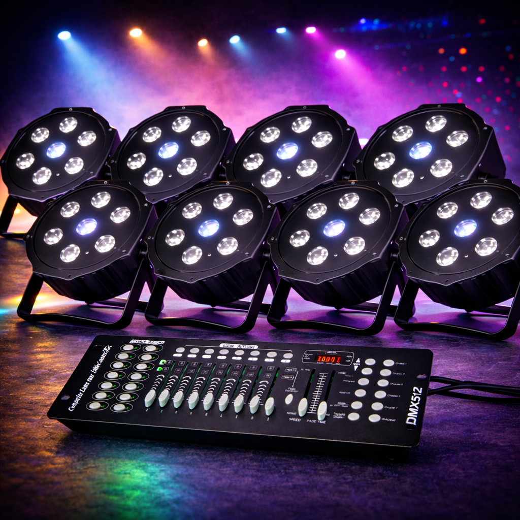 Leie 8 stk slim par led-lampen på 70 w  og dmx kontroller 
