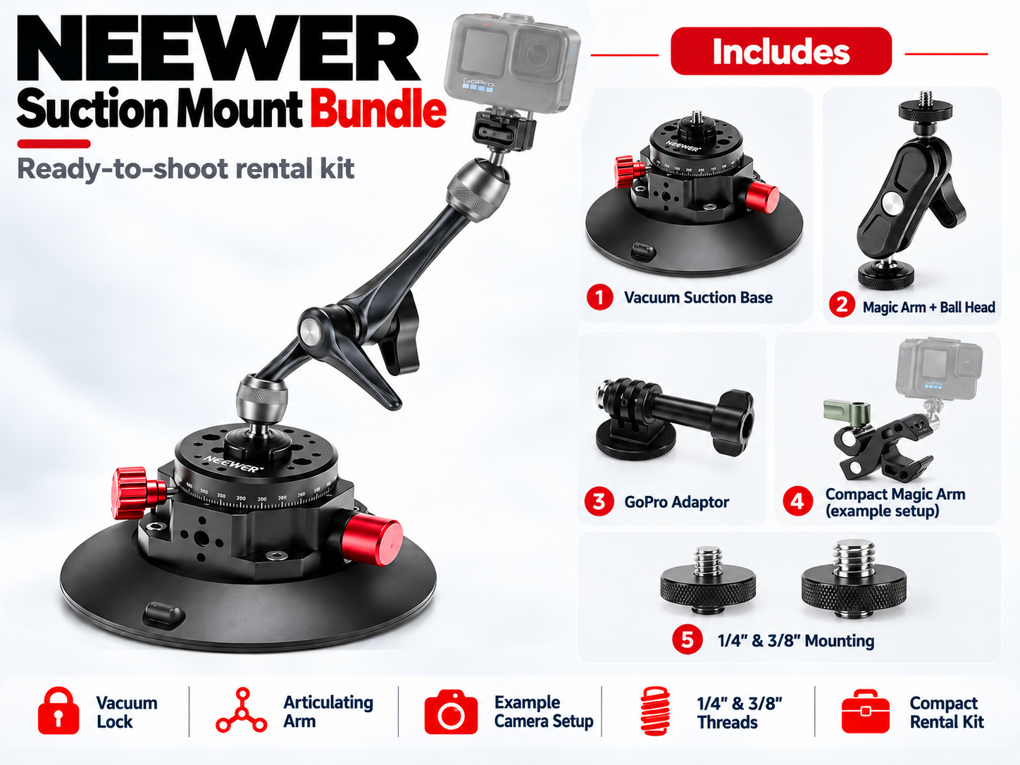 Suction cup camera car mount |for  gopro, insta360 & action cams   3kg load