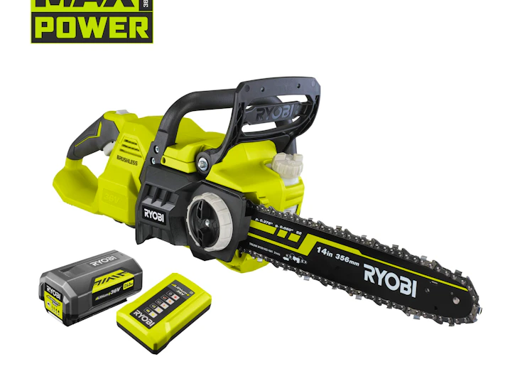 Ryobi 36v sähköinen moottorisaha + akut & laturi