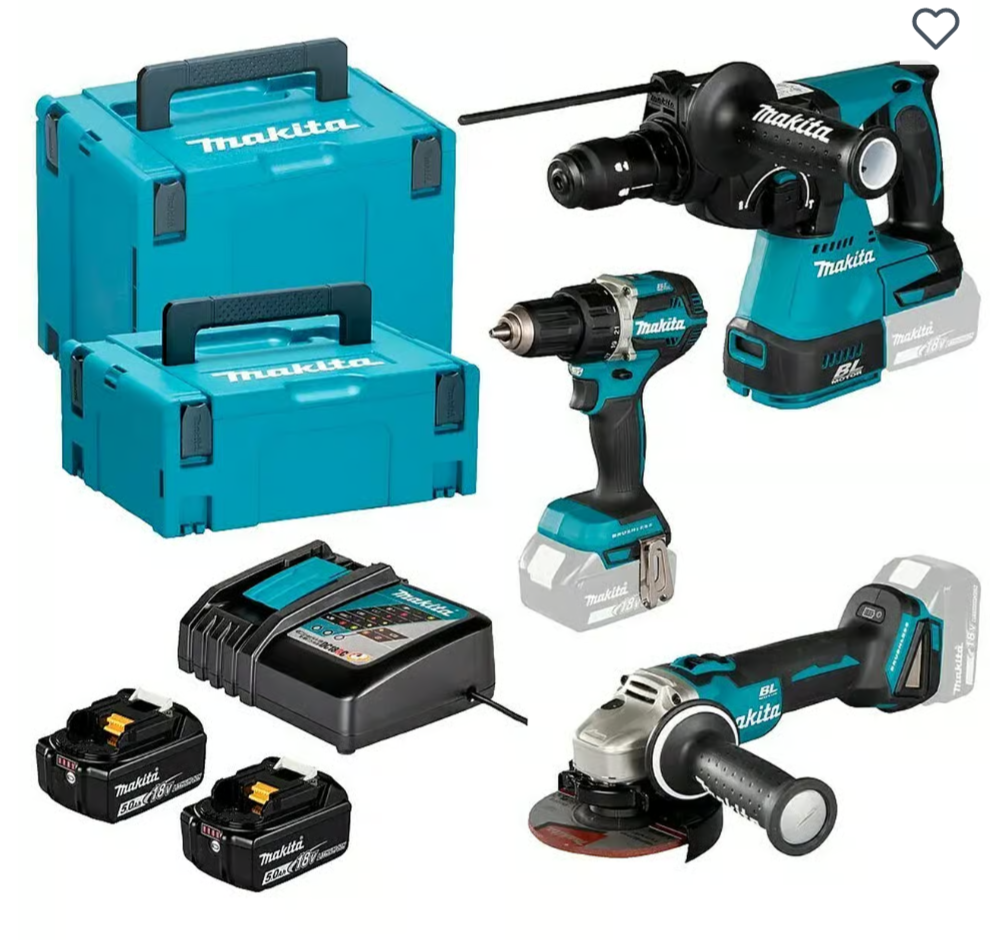 Makita 18v proffsett (3 maskiner) – vinkelsliper, slagtrekker & ekstremt sterk drill
