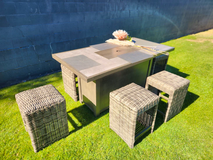 Members mark fire pit dining table