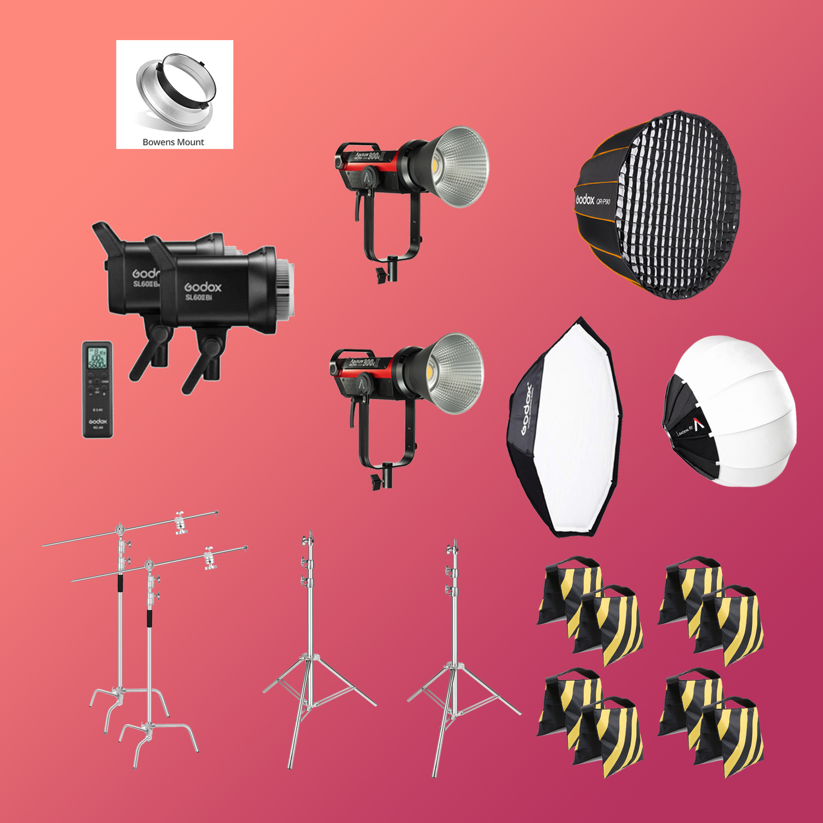 2x aputure 300d ii + 2x godox sl60ii-bi lighting bundle