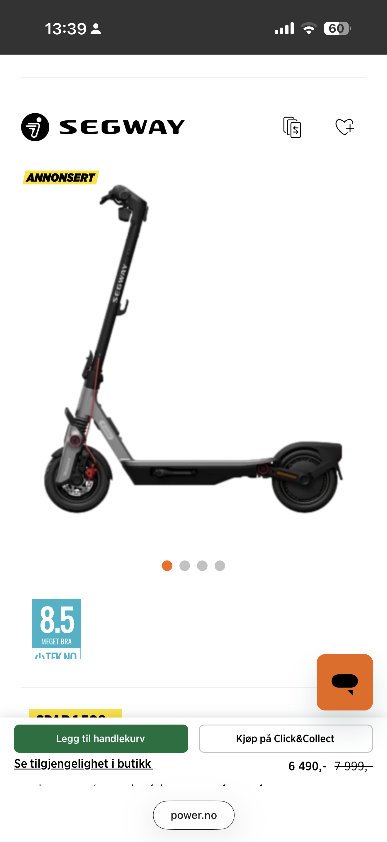 Segway f3 d el sparkesykkel, svart