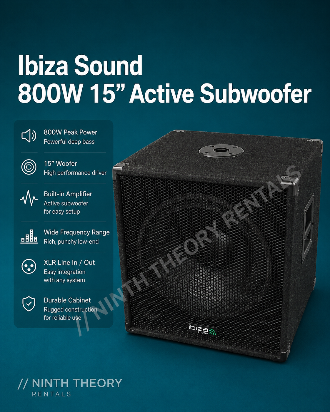 Ibiza sound 800w 15" active subwoofer speakers sound system djs