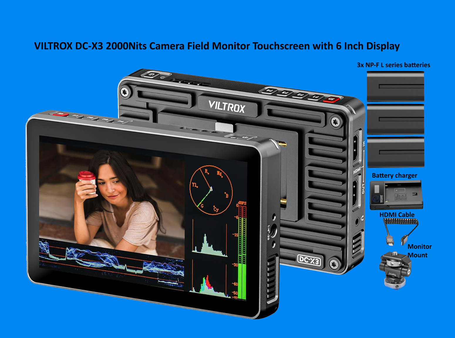 Viltrox dc-x3 camera field monitor kit with rig cage 2000 nits touchscreen camera monitor