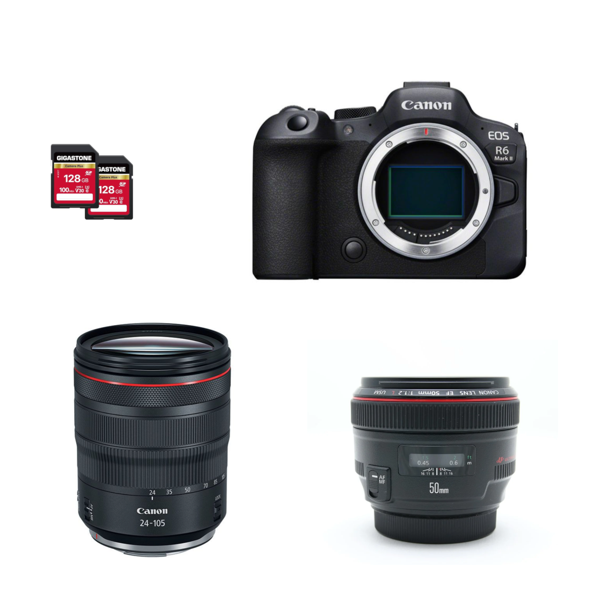 Canon eos r6 mark ii full-frame kit with rf 24-105mm f/4l and ef 50mm f/1.2l