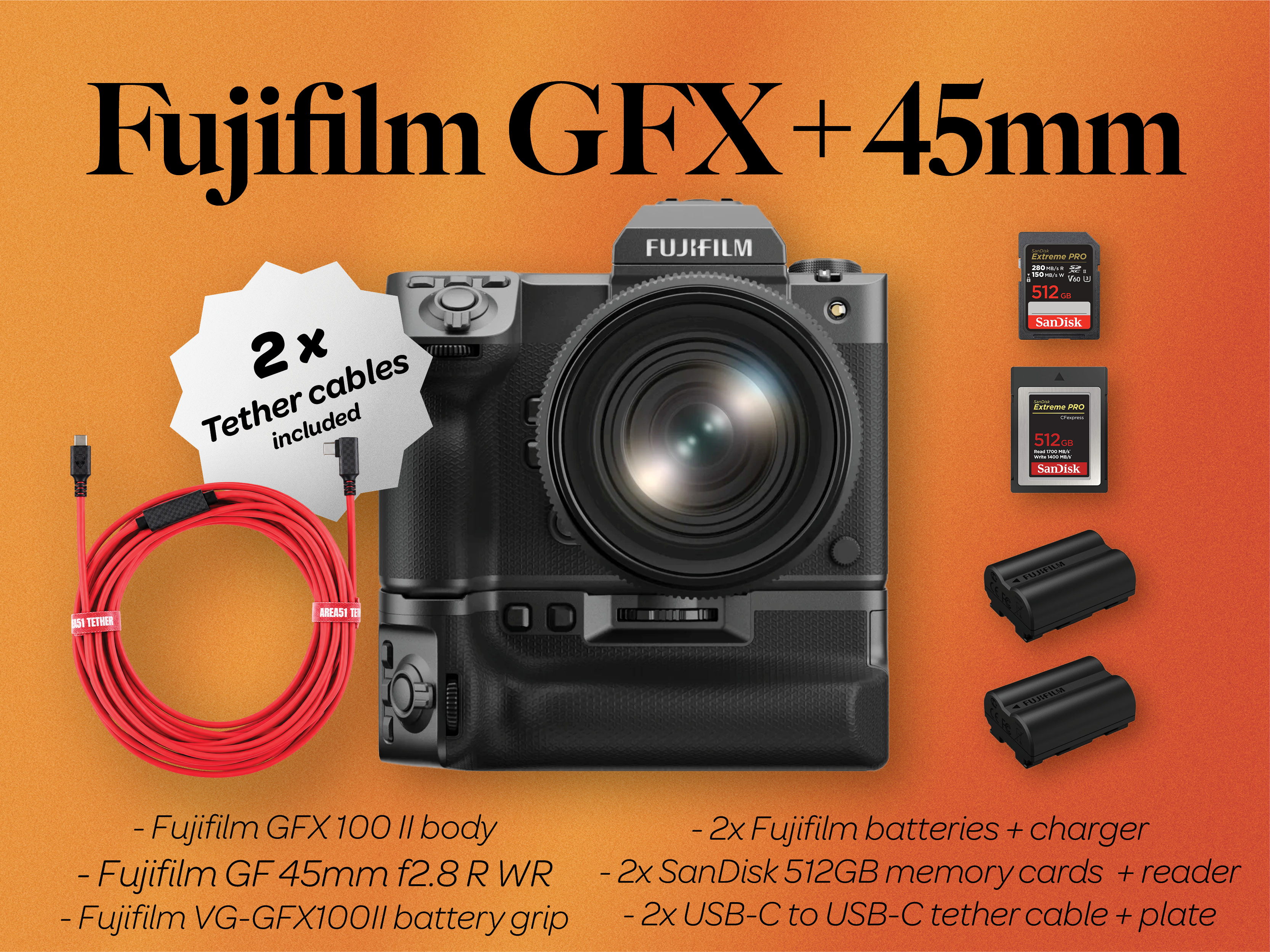 Fuji fujifilm gfx 100 ii medium format + gf 45mm f2.8 lens