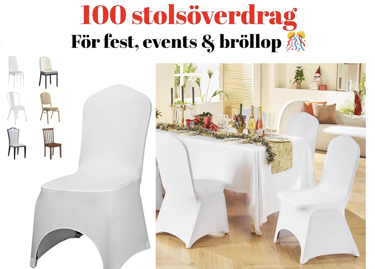 Vita stolöverdrag – 100 st för fest, bröllop & event 