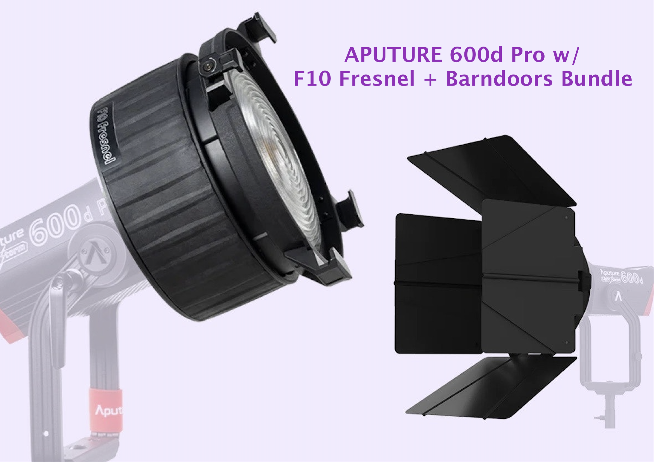 Aputure ls 600d pro + fresnel f10 w/ barndoors + avenger c-stand bundle