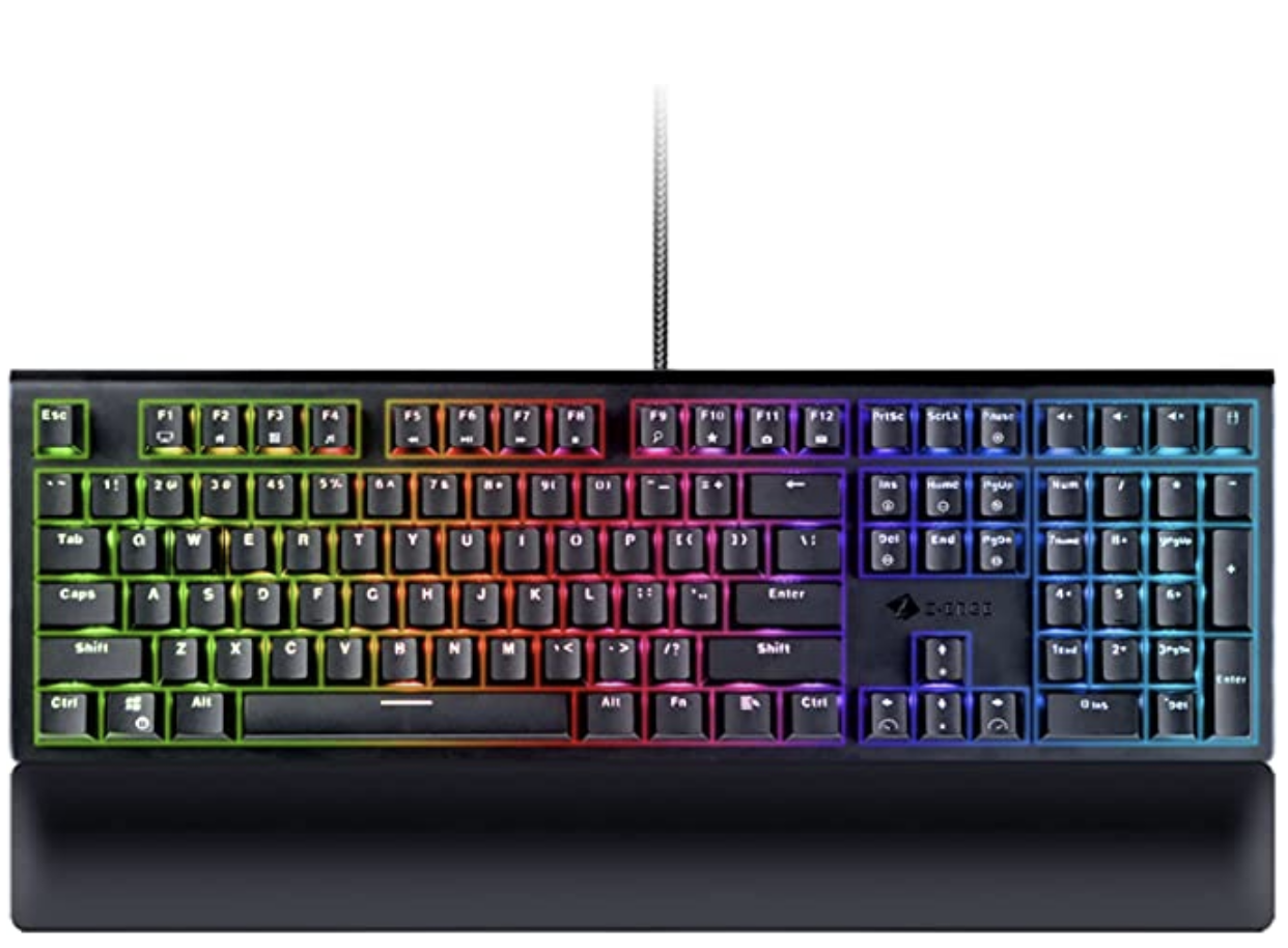 Mechanical gaming keyboard wired usb gaming keyboard 108 keys with customizable rainbow backlit, anti-ghosting, aluminium plate, plug & play, for gamers and typists - us layout