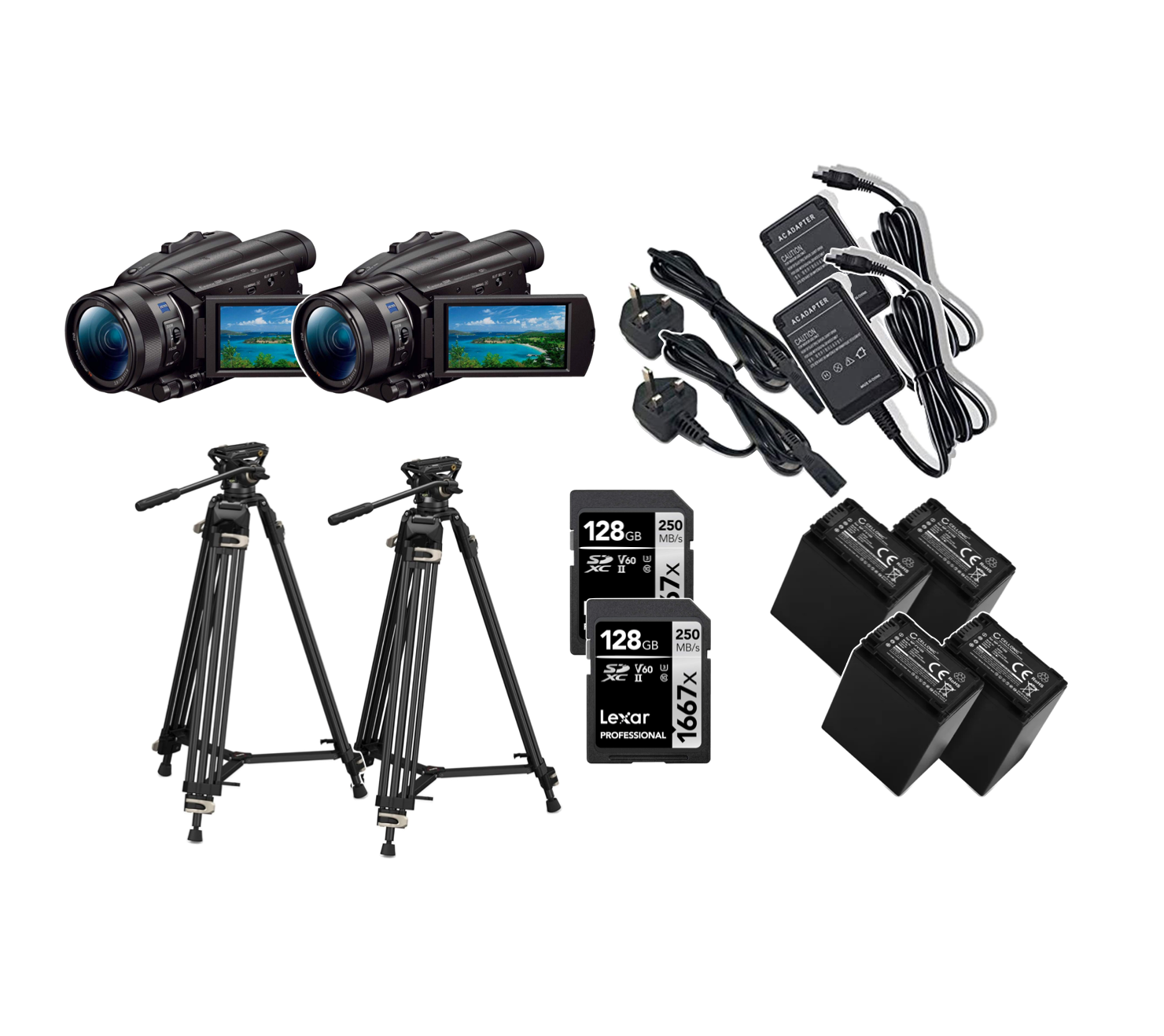2x sony fdr ax700 4k camcorder + video tripod (atem podcast live stream video camera) 