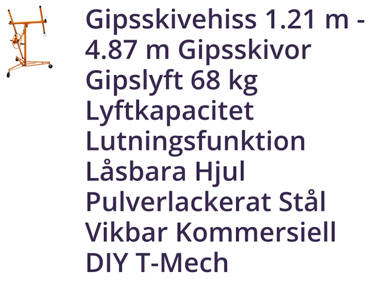 Gipsskivehiss med tilt funktion, gipssåg, gipsvinkel