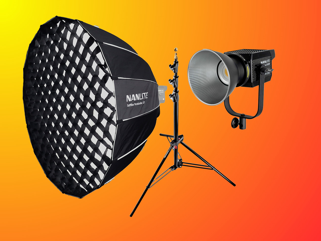 Nanlite forza 300b led light + 120 parabolic softbox +grid