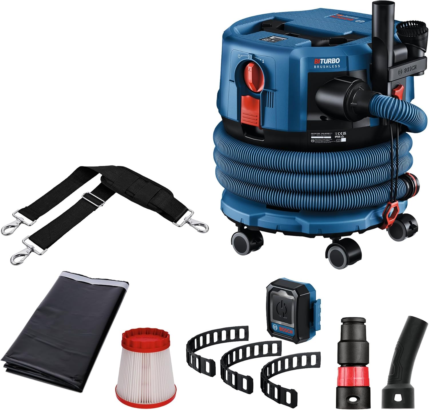 Bosch professional 18v system sladdlös dammsugare gas 18v-12 mc från (dammskydd i klass m, hepa-filter, inkl. gct 30-42, 3 x flexibla gummiband, flertal tillbehör)
