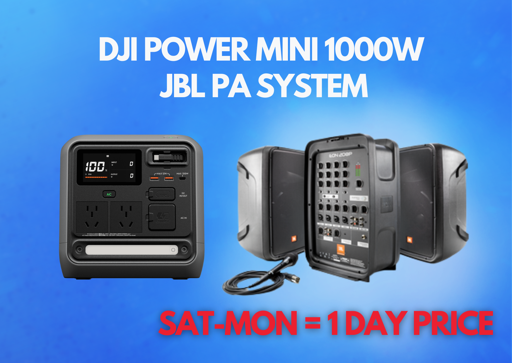 Jbl 208p system speakers + dji power 1000 mini powerbank