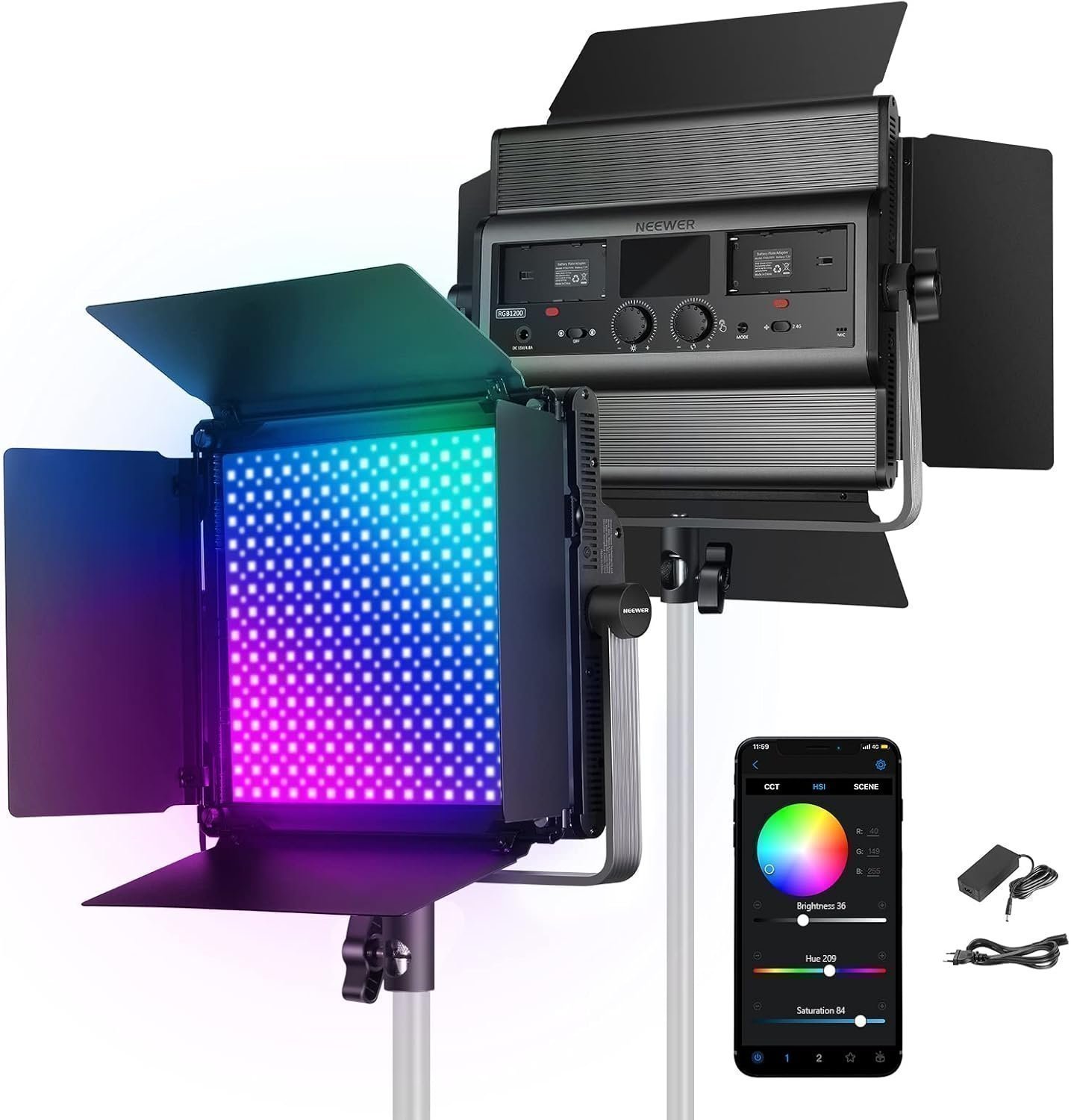 Neewer rgb1200 - video ljuspanel / studioljus 60w - 2500k - 8500k