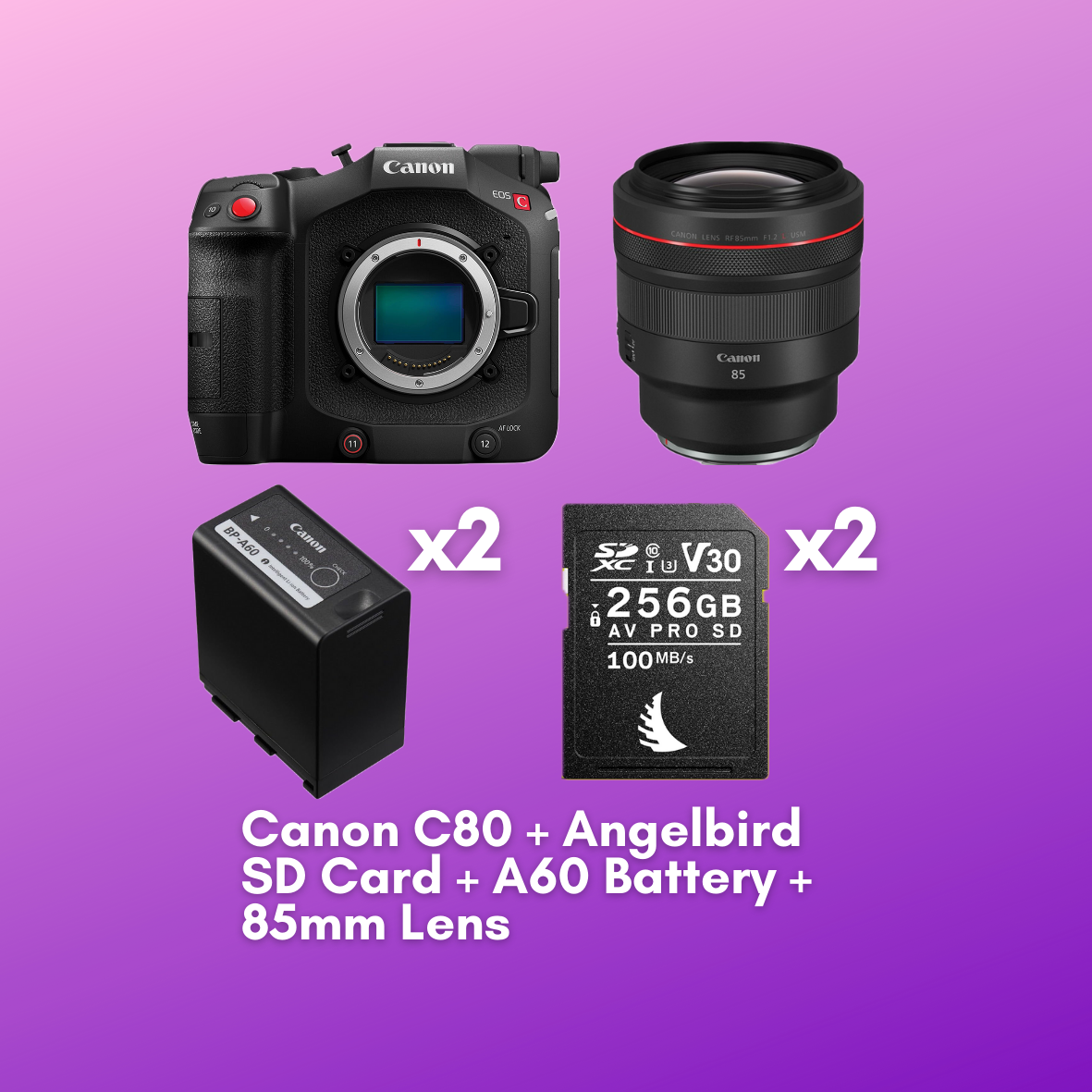 Canon eos c80 + 2x angelbird av pro 256gb sd cards + 2x canon bp-a60 batteries +